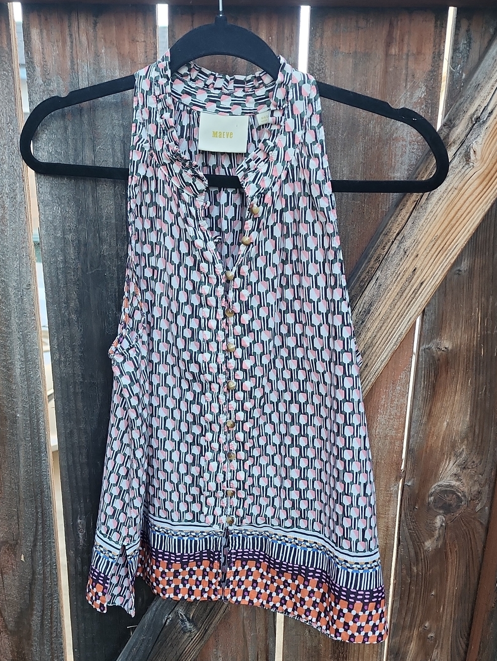 Maeve by Anthropologie Prima Sleeveless Button-Front Printed Top